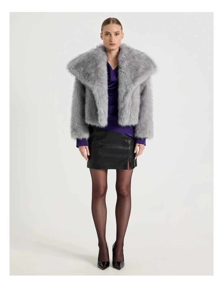 Fur Short Coat in Grey image 2