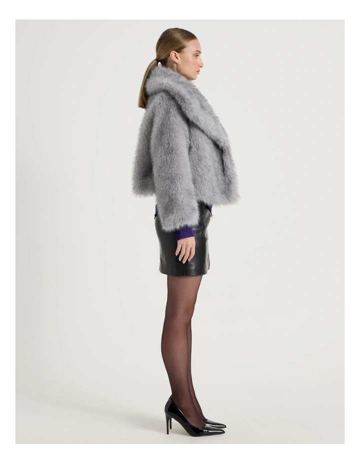 Fur Short Coat in Grey image 4