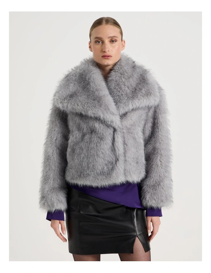 Fur Short Coat in Grey image 5