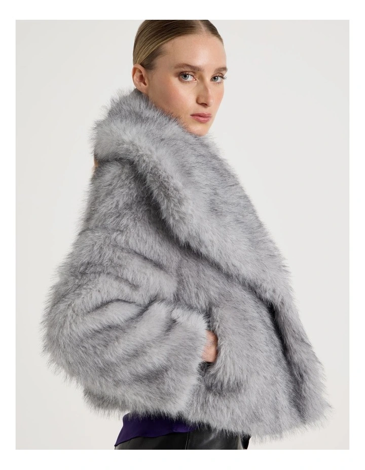 Fur Short Coat in Grey image 7
