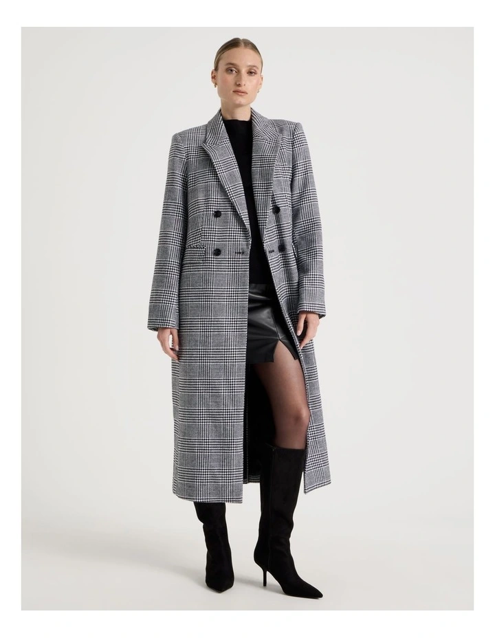 Check Double Breasted Coat in Black/White image 1