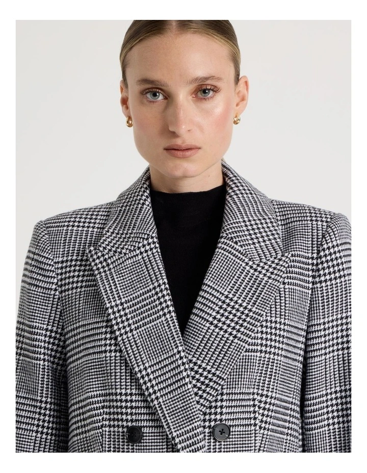 Check Double Breasted Coat in Black/White image 2