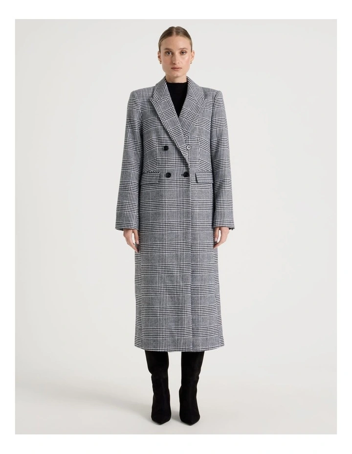 Check Double Breasted Coat in Black/White image 3