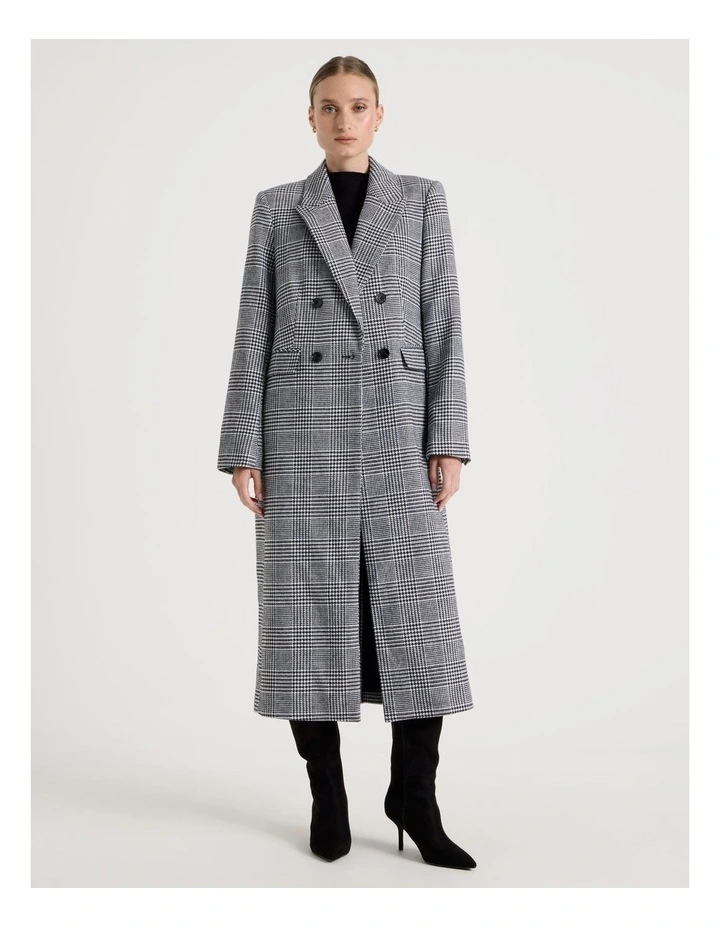 Check Double Breasted Coat in Black/White image 5