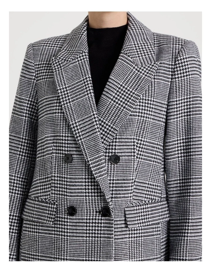 Check Double Breasted Coat in Black/White image 7