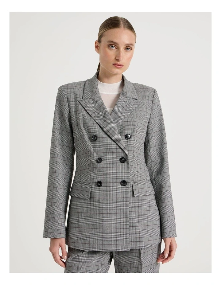 Check Double Breasted Blazer in Black/White image 2