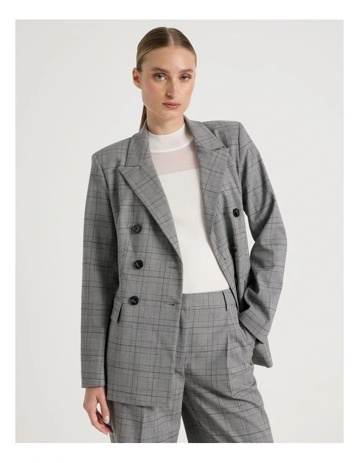 Check Double Breasted Blazer in Black/White image 5