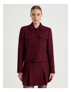 Boucle Cropped Jacket in Red