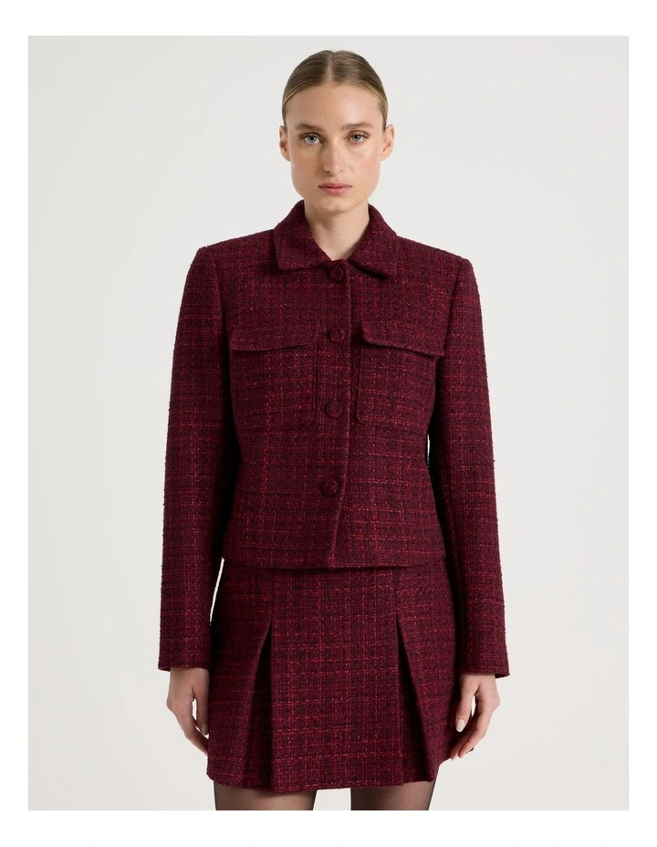 Boucle Cropped Jacket in Red image 1