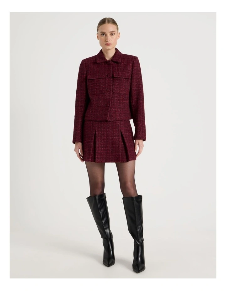 Boucle Cropped Jacket in Red image 2