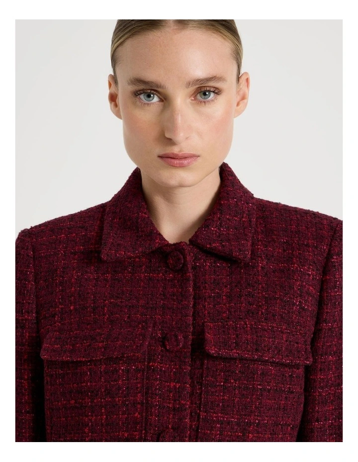 Boucle Cropped Jacket in Red image 3