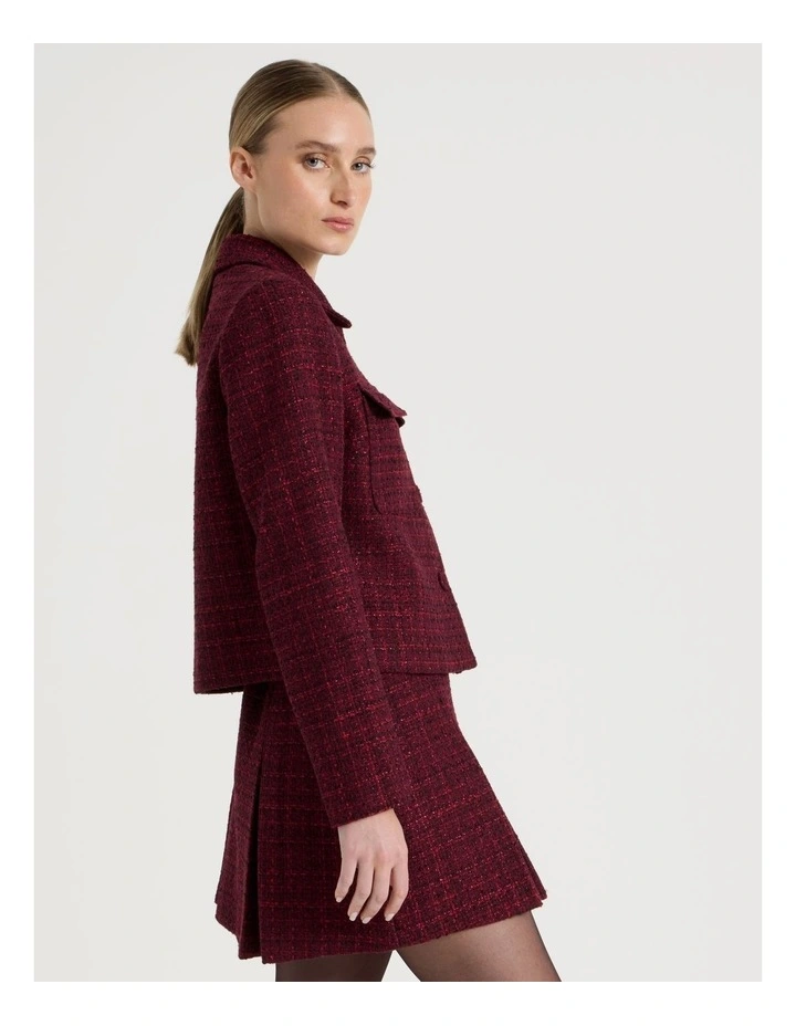 Boucle Cropped Jacket in Red image 4