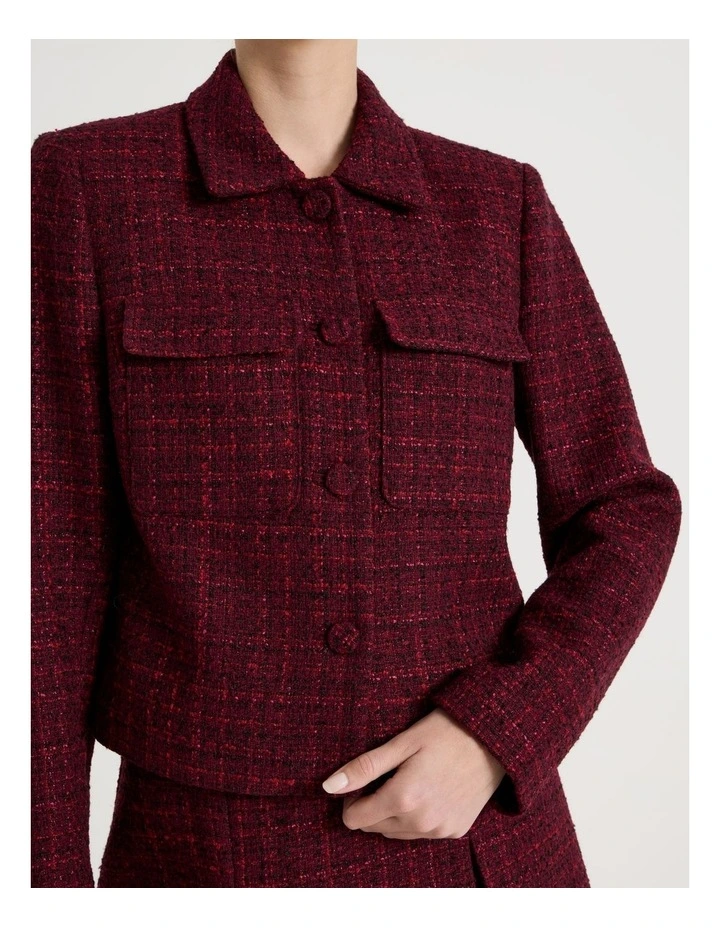 Boucle Cropped Jacket in Red image 5