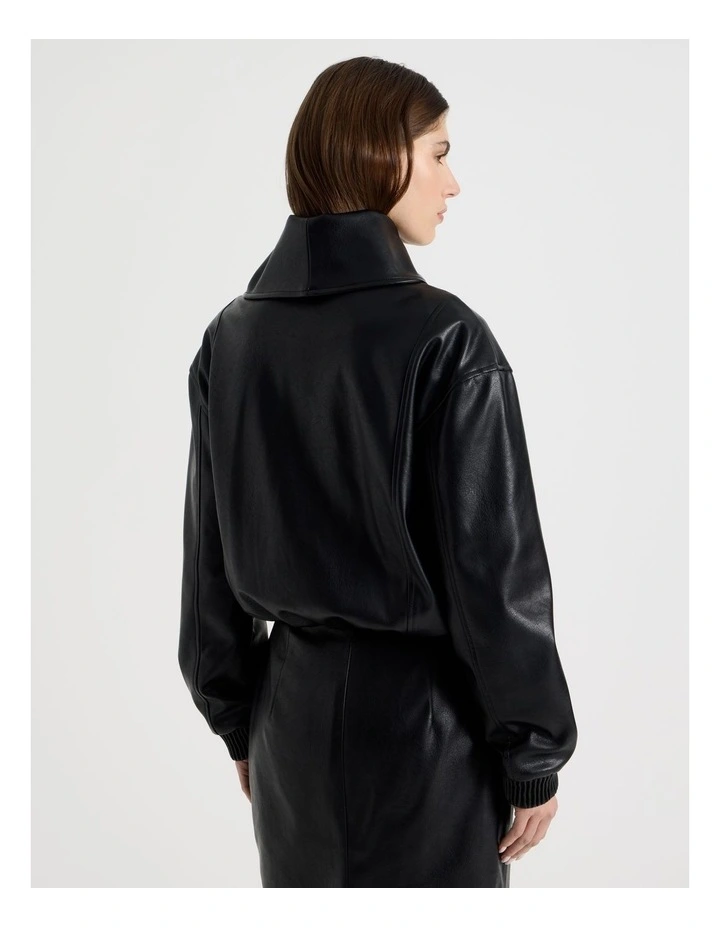 Faux Leather Bomber Jacket in Black image 6