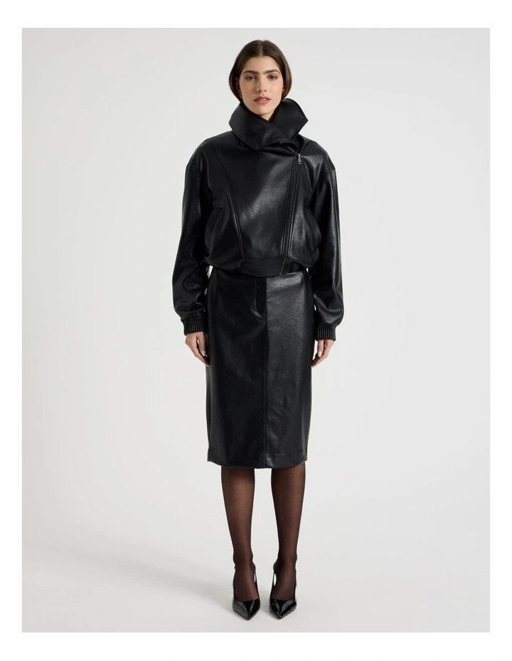 Faux Leather Bomber Jacket in Black image 7