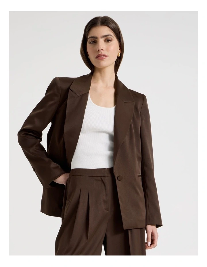 Satin Oversized Blazer in Brown image 3