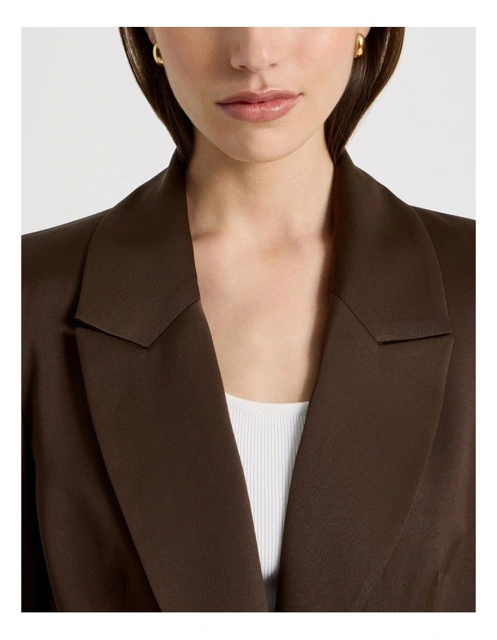 Satin Oversized Blazer in Brown image 4