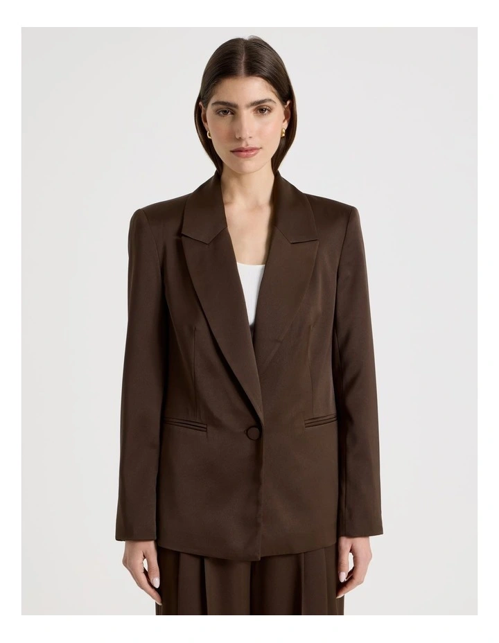 Satin Oversized Blazer in Brown image 5