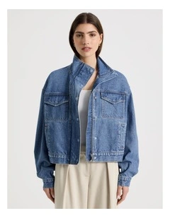 Denim Funnel Neck Jacket in Denim