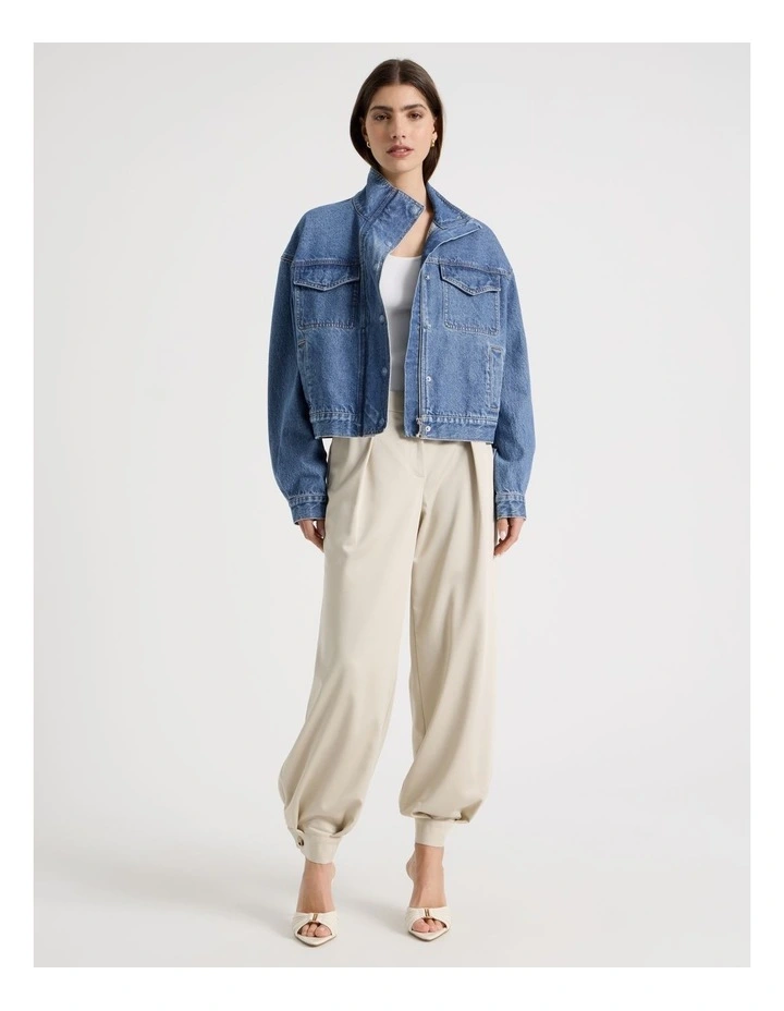 Denim Funnel Neck Jacket in Denim image 2