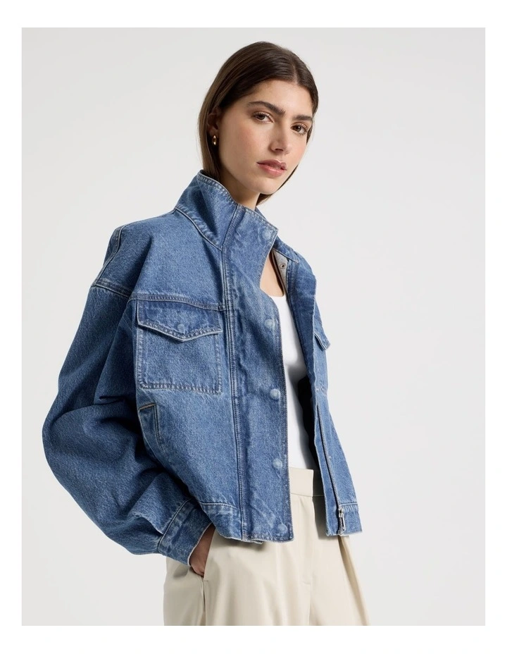 Denim Funnel Neck Jacket in Denim image 3
