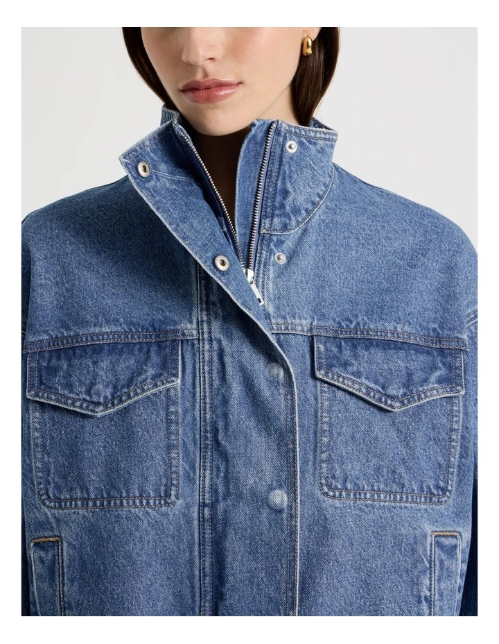 Denim Funnel Neck Jacket in Denim image 4