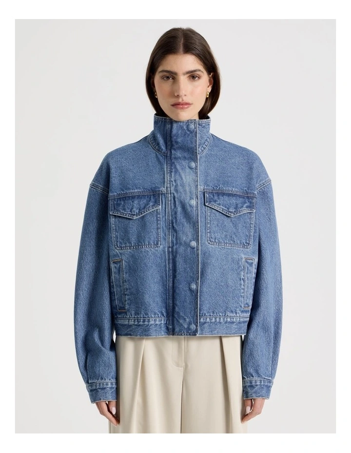 Denim Funnel Neck Jacket in Denim image 5