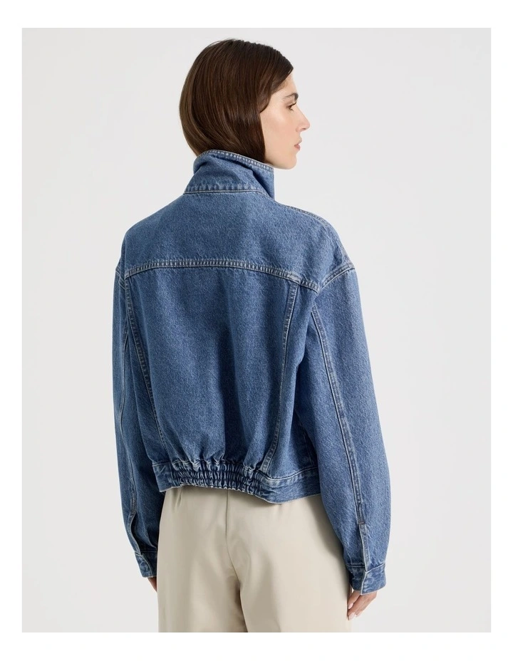 Denim Funnel Neck Jacket in Denim image 6