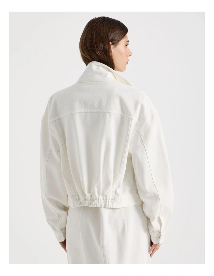 Denim Funnel Neck Jacket in Ivory image 6