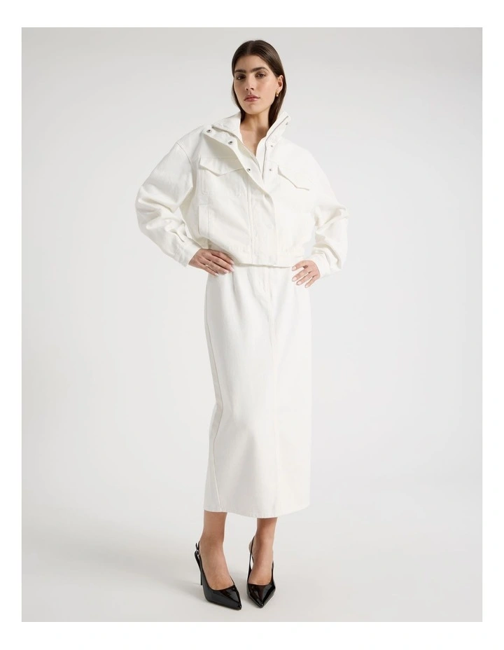 Denim Funnel Neck Jacket in Ivory image 7
