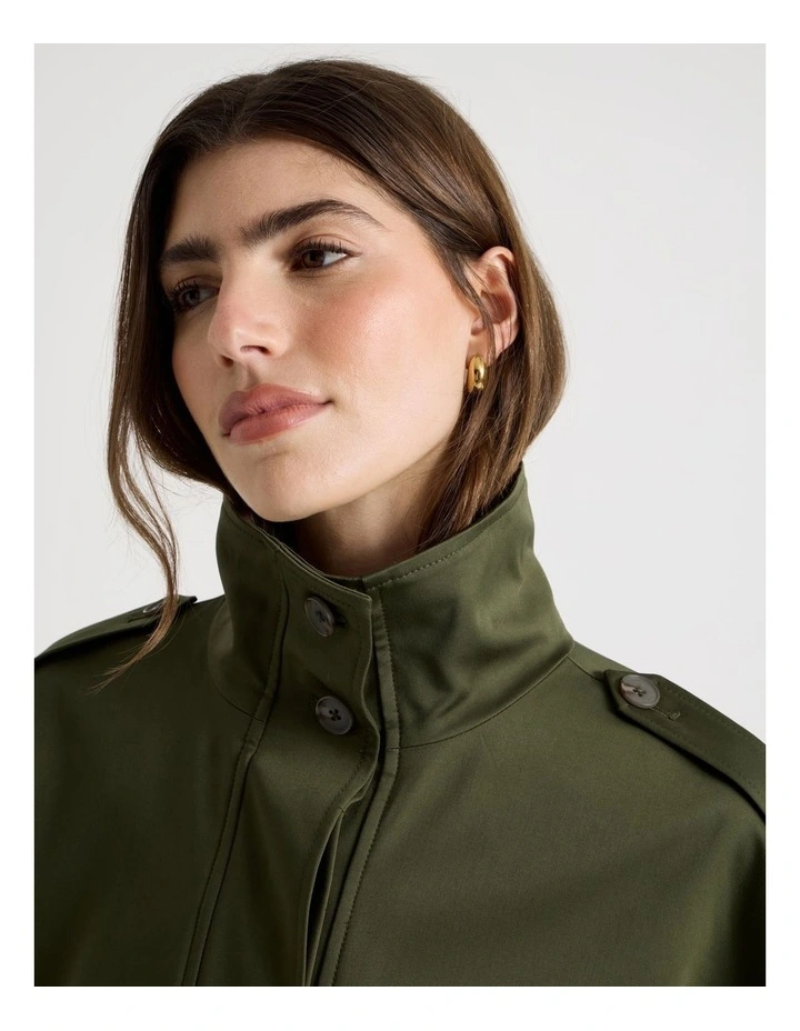Funnel Neck Jacket With Belt in Green image 3