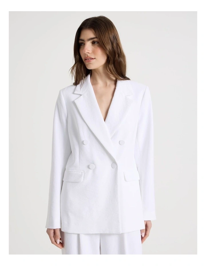 Double Breasted Blazer in White image 2