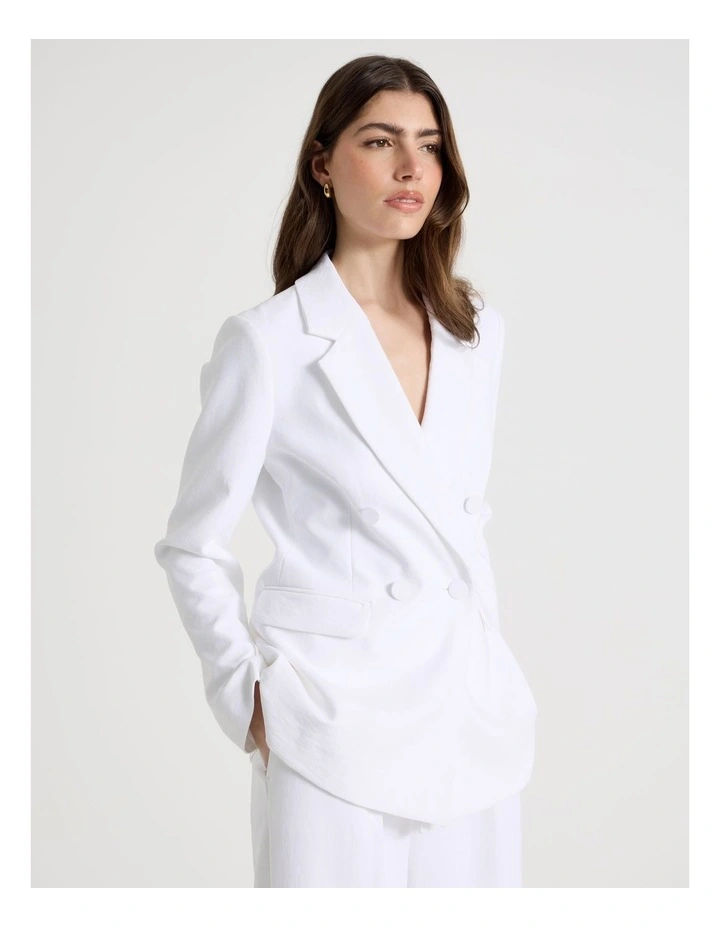 Double Breasted Blazer in White image 5