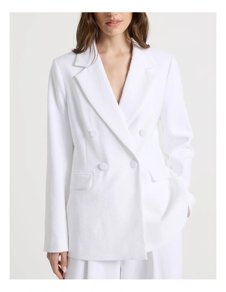 Double Breasted Blazer in White image 7