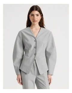 Oviod Sleeve Collarless Blazer in Grey