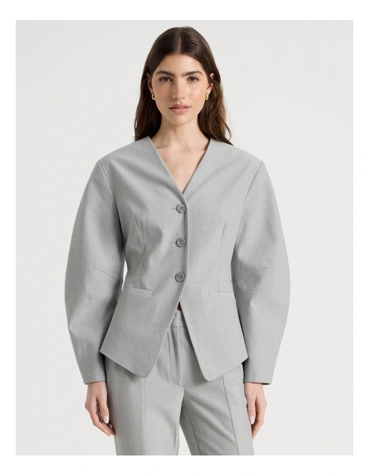 Oviod Sleeve Collarless Blazer in Grey image 1