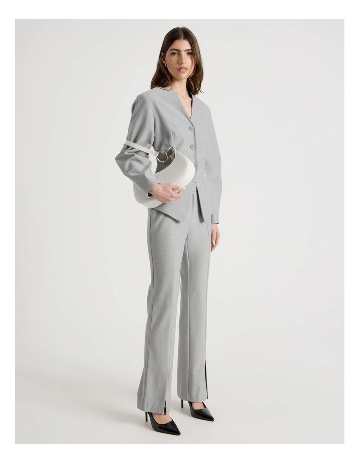 Oviod Sleeve Collarless Blazer in Grey image 2