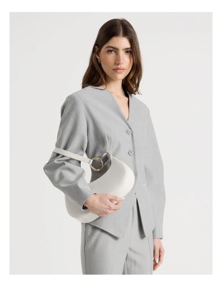 Oviod Sleeve Collarless Blazer in Grey image 4