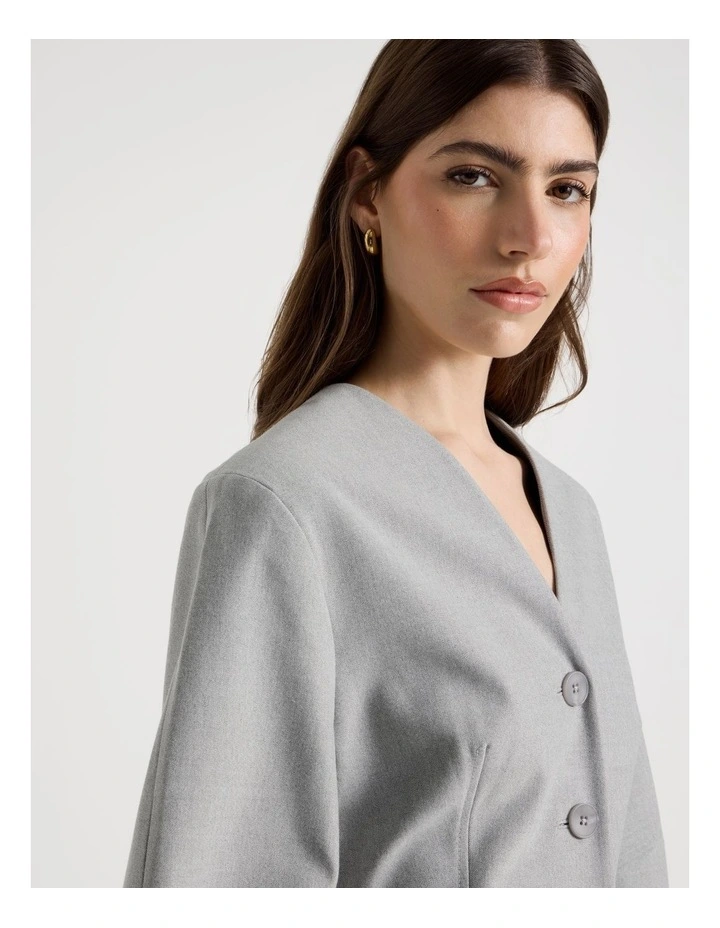 Oviod Sleeve Collarless Blazer in Grey image 5