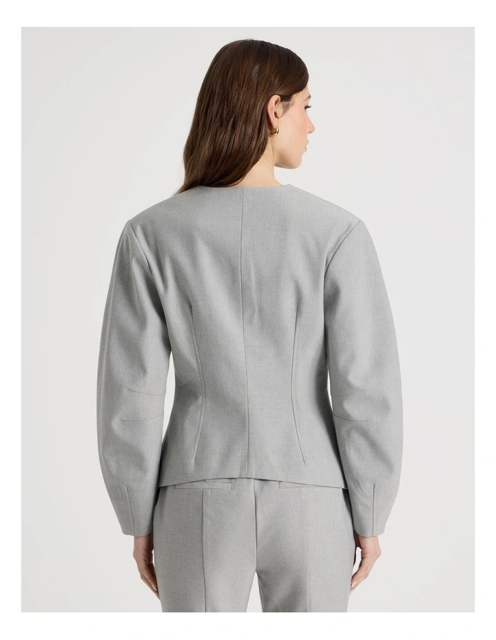 Oviod Sleeve Collarless Blazer in Grey image 6