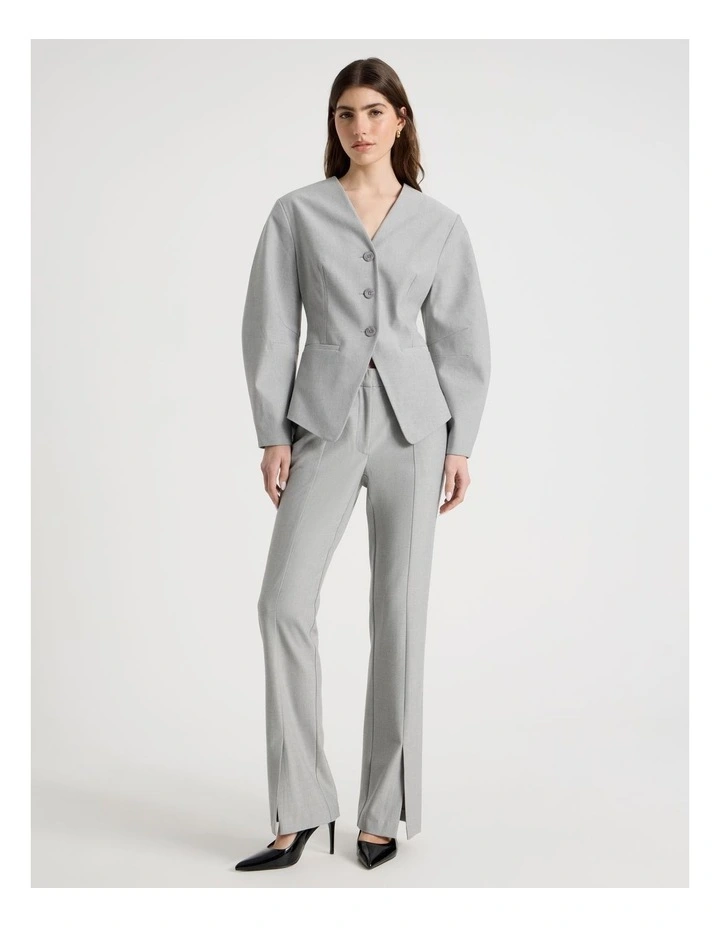 Oviod Sleeve Collarless Blazer in Grey image 7