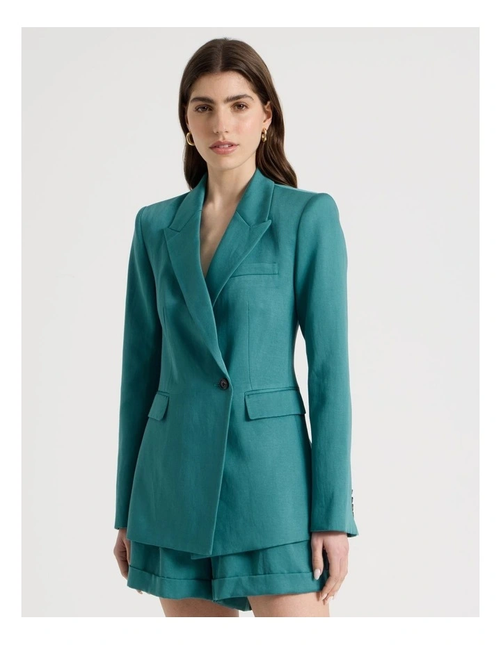 Twill Blazer in Teal image 5
