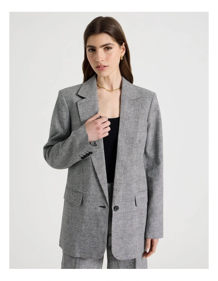 Oversized Check Blazer in Black/White image 1