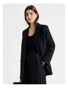 Cotton Linen Blend Oversized Blazer in Black