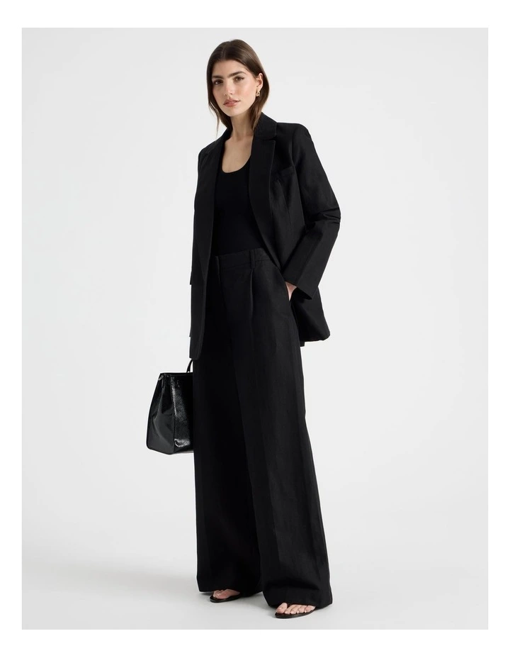 Cotton Linen Blend Oversized Blazer in Black image 2