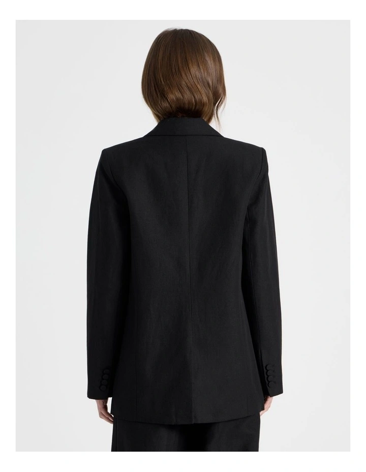 Cotton Linen Blend Oversized Blazer in Black image 6