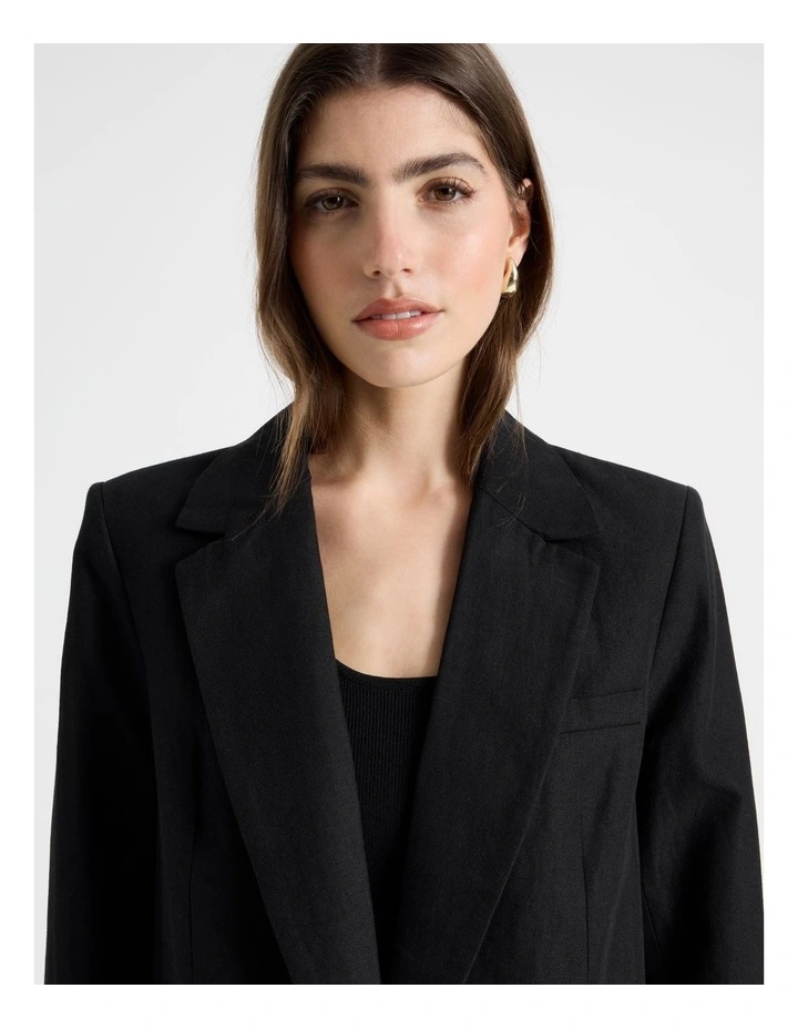 Cotton Linen Blend Oversized Blazer in Black image 7