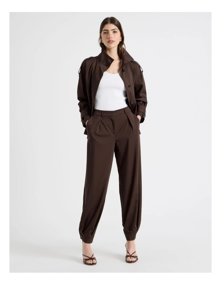 Funnel Neck Jacket With Belt in Chocolate image 2