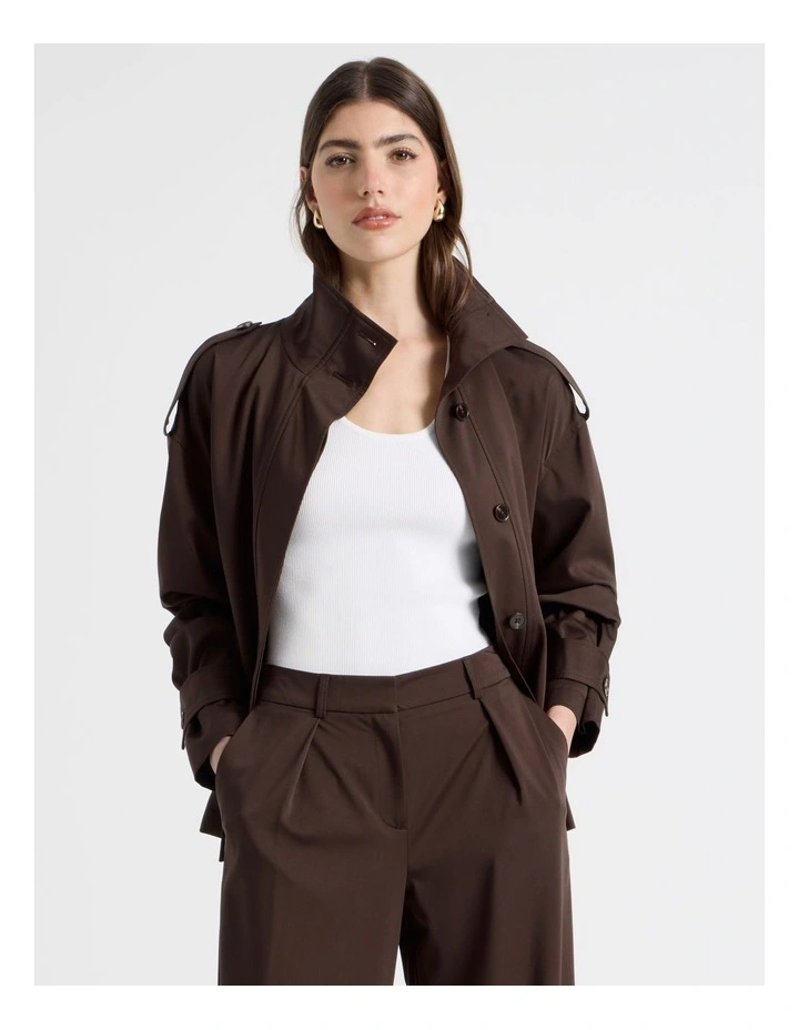 Funnel Neck Jacket With Belt in Chocolate image 3