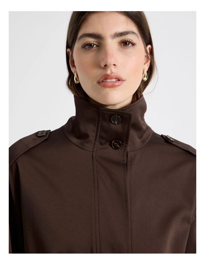 Funnel Neck Jacket With Belt in Chocolate image 4